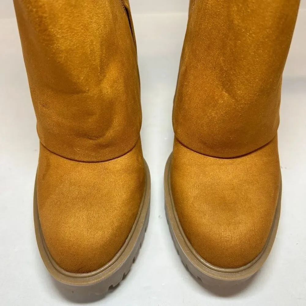 INC Womens 7 M Cognac Brown Acelina Cuff High Heel Dress Boots DISPLAY QK1